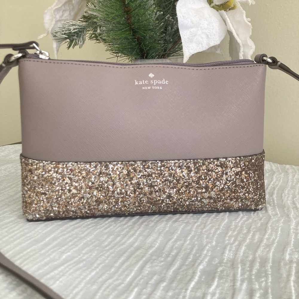 1. Kate Spade Glitter Crossbody Bag – Taupe Gold - Picture 1 of 12
